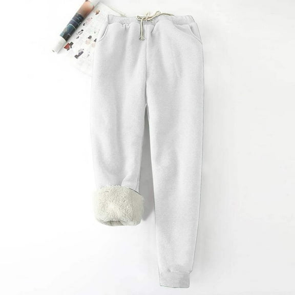 lmcalzta Oversized Joggers for Women Fleece Lined Drawstring Waisted Fall Winter Warm Pants with Pockets Outdoor Casual Solid Color Wokrout Trousers