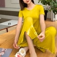 thumbnail image 1 of lmcalzta Pajama Sets for Women 2 Piece Crew Neck Short Sleeve Blouses Drawstring Wide Leg Loose Pants Homewear Outfits, 1 of 3