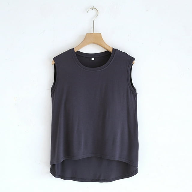 lmcalzta Pajama Tank Tops for Women Soft Comfy Stretch Modal Sleep Shirts Crew Neck Sleeveless Tank Tops