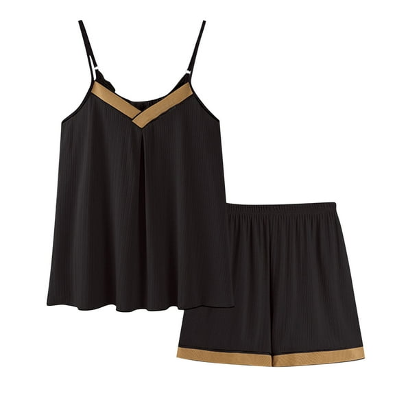 lmcalzta Pajamas for Women Set Spaghetti Strap Tank Tops Wide Leg Shorts Homewear Loose 2 Piece Outfits