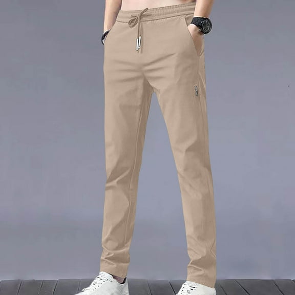 lmcalzta Pants For Men Straight Leg Drawstring Elastic Waisted Plus Size Pants Fashion Casual Lightweight Loose Trousers