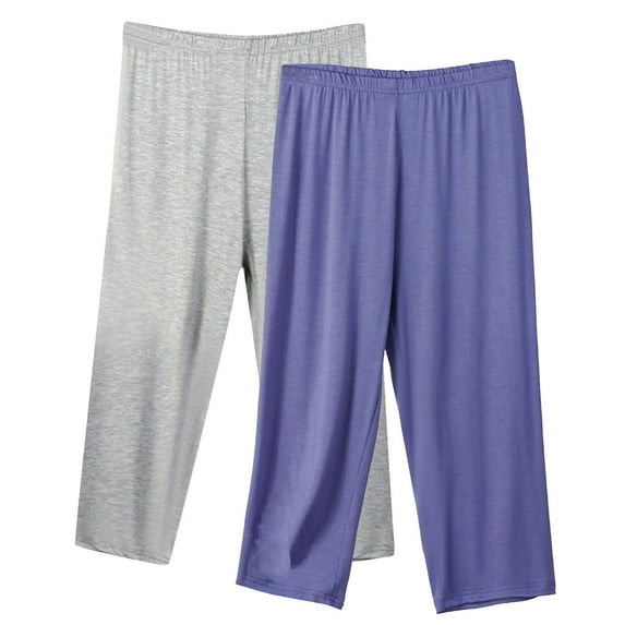 lmcalzta Plus Size Capri Pants for Women Elastic Waisted Loose Soft Pajama Pants Loungewear Comfy Trousers