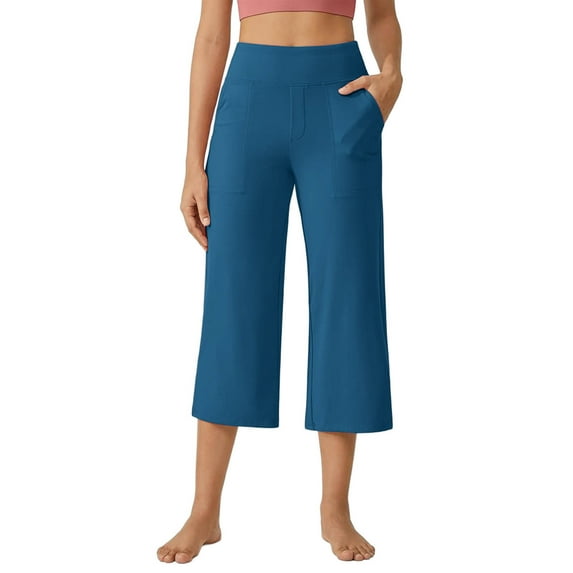 lmcalzta Plus Size Capri Pants for Women High Waisted Stretch Wide Leg Work Pants with Pockets for Yoga Slacks
