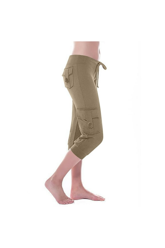 Plus Size Capri Pants for Women Low Waist Elastic Drawstring Cargo Pants Casual Yoga Joggers