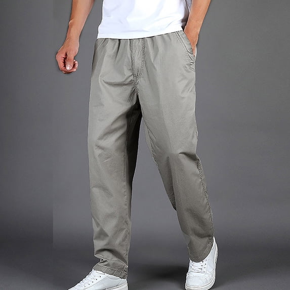 lmcalzta Plus Size Cargo Pants for Men Drawstring Elastic Waist Workout Running Gym Active Hiking Trousers with Pockets(M-5XL)