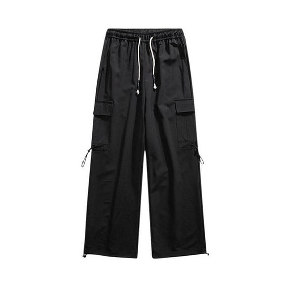 lmcalzta Plus Size Cargo Pants for Men Wide Leg Drawstring Elastic Waisted Pants with Multi Pockets Outdoor Casual Trousers