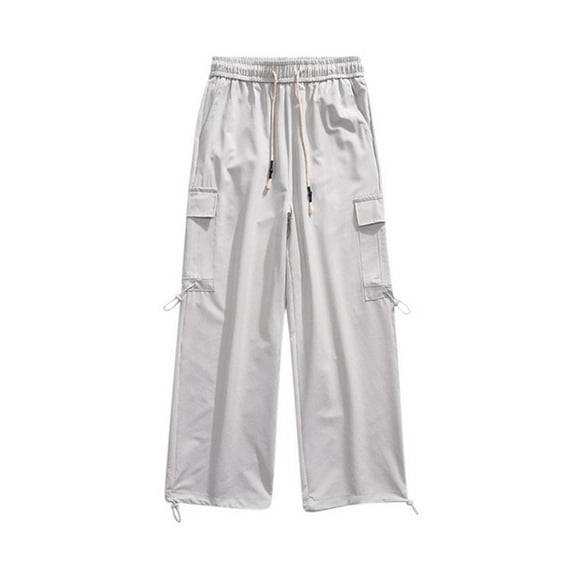 lmcalzta Plus Size Cargo Pants for Men Wide Leg Drawstring Elastic Waisted Pants with Multi Pockets Outdoor Casual Trousers