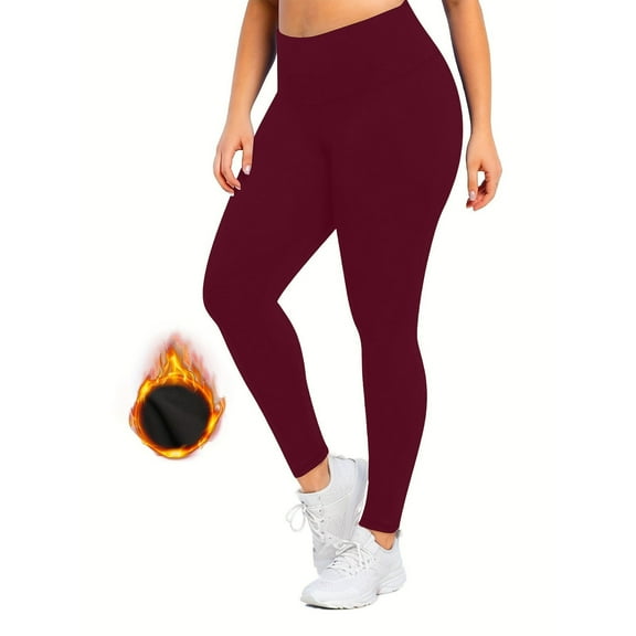 lmcalzta Plus Size Leggings for Women High Waisted Stretch Warm Fleece Lined Trousers Fall Winter Comfy Casual Workout Yoga Pants
