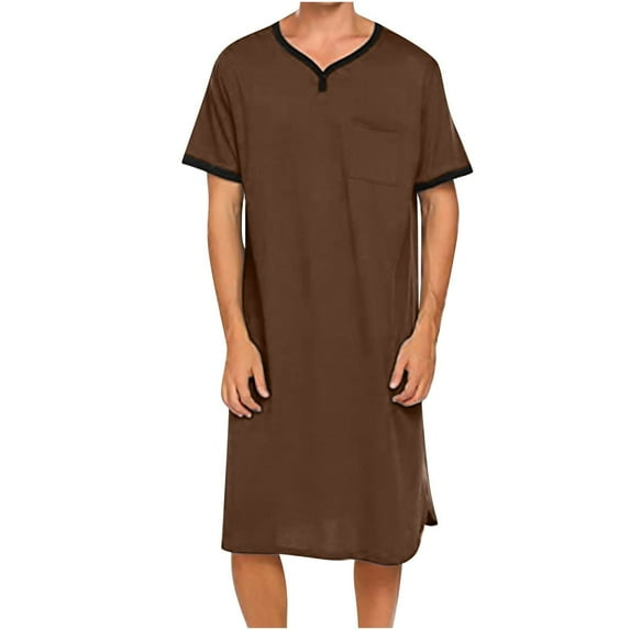 lmcalzta Mens Nightgown Short Sleeve Lounge Sleep Shirt Pajama Nightshirt Comfy Nightwear S-5XL