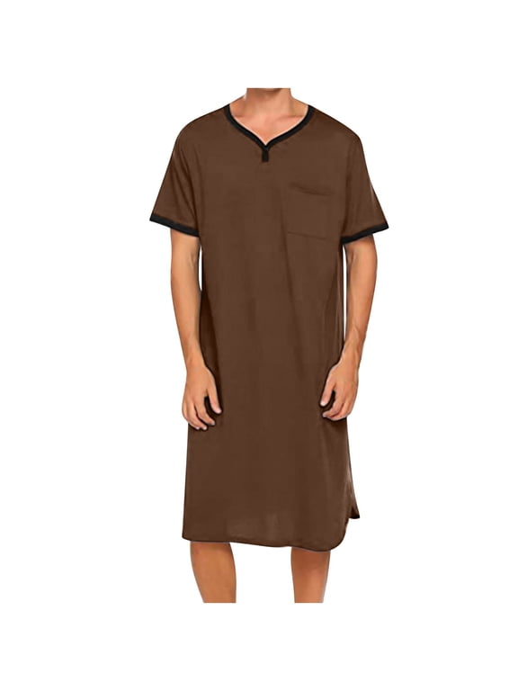 Mens Nightgown Short Sleeve Lounge Sleep Shirt Pajama Nightshirt Comfy Nightwear S-5XL