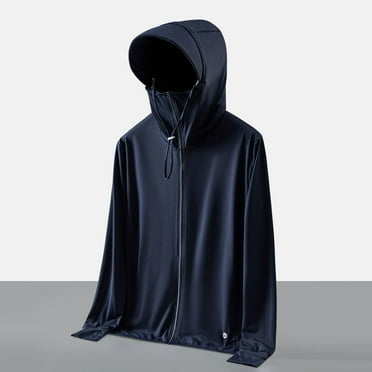 lmcalzta Plus Size Men's Sun Protection Hoodie Shirts Zip up Lightweight Hiking Fishing Outdoor T-Shirts with Mash