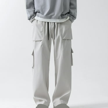lmcalzta Plus Size Mens Cargo Pants Drawstring Elastic Waisted Open Bottom Trousers with Multi Pockets Oudoor Hiking Pants