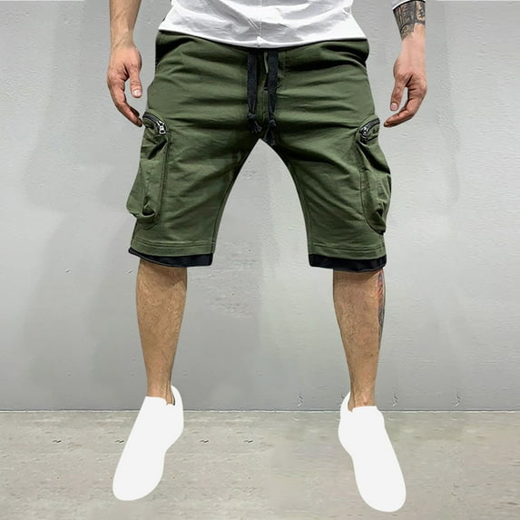 lmcalzta Plus Size Mens Cargo Shorts with Zipper Pockets Casual Drawstring Workout Running Athletic Shorts,M-4xl
