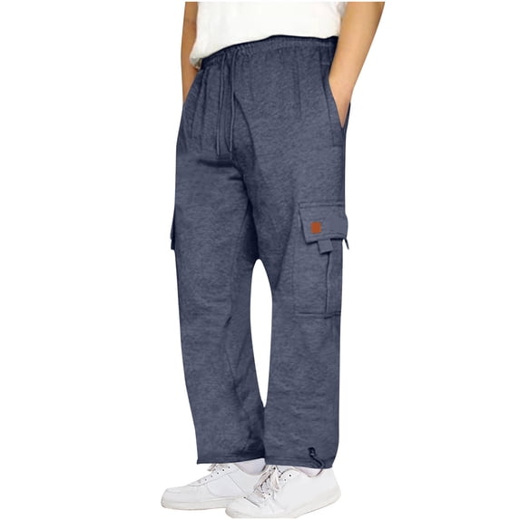 lmcalzta Plus Size Mens Cargo Sweatpants Fleece with Multi 6 Pockets Open Bottom Drawstring Joggers for Active Workout Casual(S-5XL)