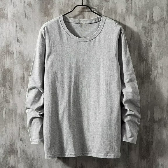 lmcalzta Plus Size Mens Long Sleeve Shirts Crewneck Cotton Tshirts Spring Summer Solid Undershirt
