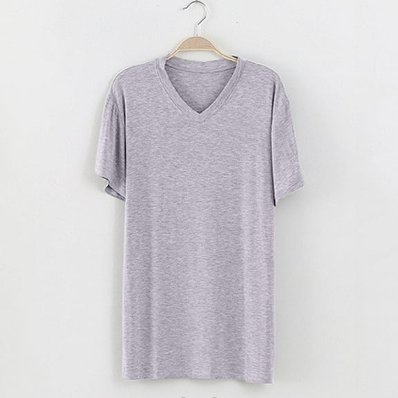 lmcalzta Plus Size Mens Nightshirts Short Sleeve Comfy Soft Loungewear V Neck Modal Nightwear Stretch Shirts