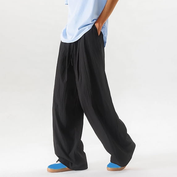 lmcalzta Plus Size Mens Pants Wide Leg Loose Fitted Casual Lightweight Quick Drying Flowy Lounge Trousers(M-5XL)