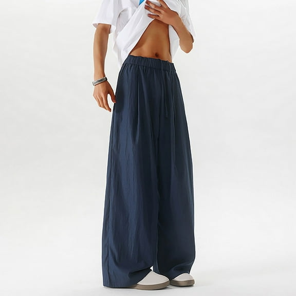 lmcalzta Plus Size Mens Pants Wide Leg Loose Fitted Casual Lightweight Quick Drying Flowy Lounge Trousers(M-5XL)