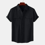 lmcalzta Mens Linen Shirts Short Sleeve Casual Shirts Button Down Shirt for Men Beach Summer Wedding Shirt