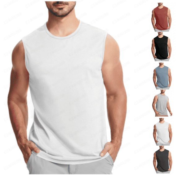Plus Size Mens Tank Undershirts Stretchy Crewneck Sleeveless T Shirts Summer Workout Gym Athletic Running Tshirts