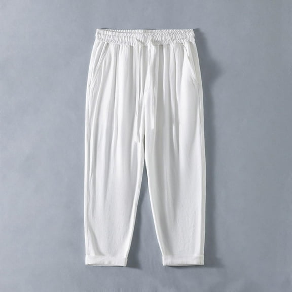 lmcalzta Plus Size Sweatpants for Men Cotton Linen Lounge Athletic Pants with Pockets and Drawstring(M-5XL)