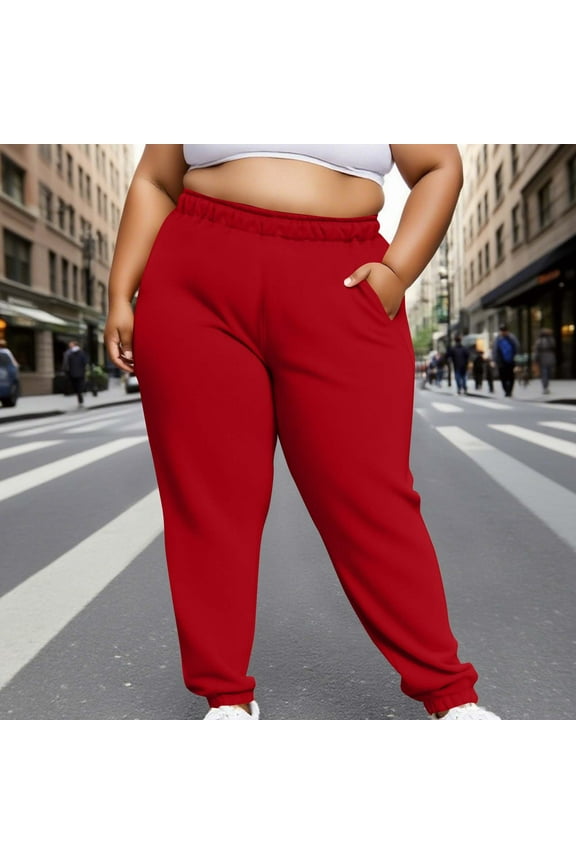 Plus Size Womens Sweatpants Fleece Line Joggers Loose Big and Tall Workout Gym Athletic Pants with Pockets(L-5XL)