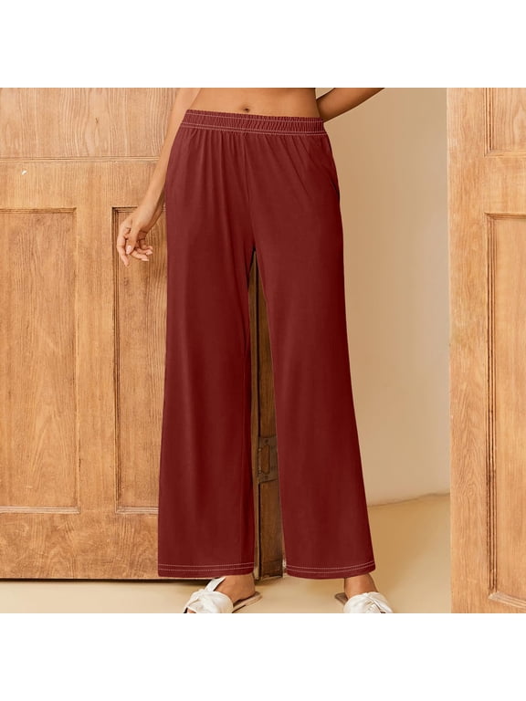 Plus Size Womens Wide Leg Pants Elastic Waist Loose Pajama Pants Lightweight Loungewear Soft Comfy Trousers