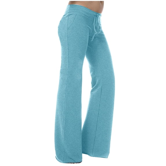 lmcalzta Plus Size Womens Yoga Pants Drawstring Low Waisted Stretch Slimming Skinny Flared Pants with Pockets Casual Workout GymA Trousers