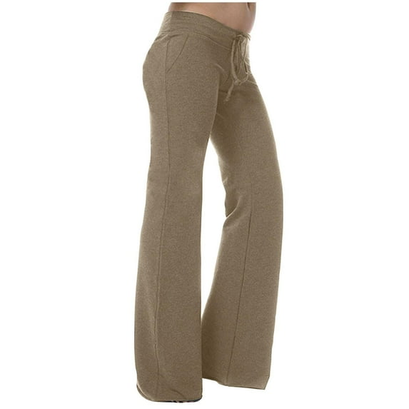 lmcalzta Plus Size Womens Yoga Pants Drawstring Low Waisted Stretch Slimming Skinny Flared Pants with Pockets Casual Workout GymA Trousers