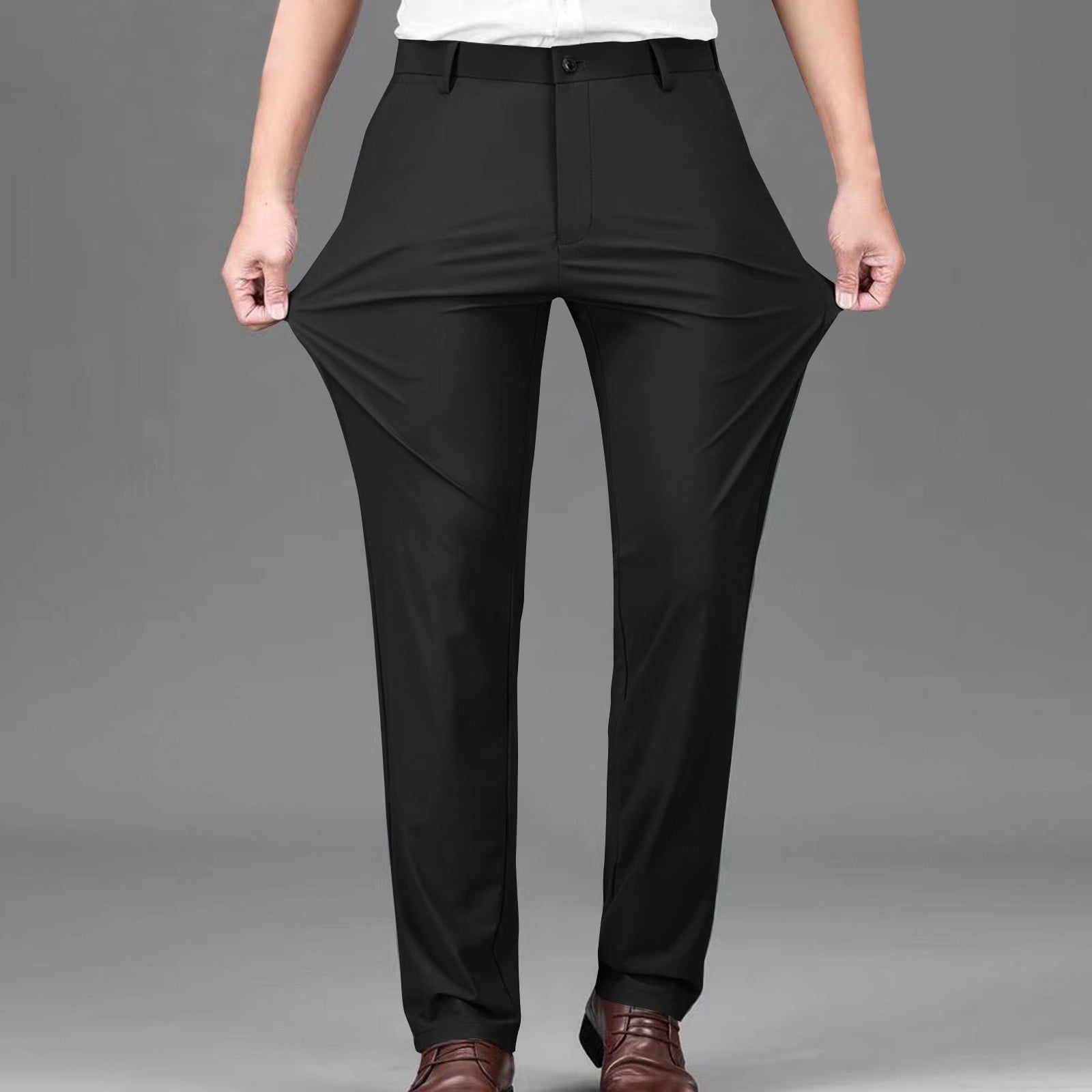 Polyester Dress Pants Haggar H26 Men's Flex Series Slim Fit Dress Pants -  Stretch, Flexible Waistband, Hook & Bar Closure Hook And Bar Closure Pants
