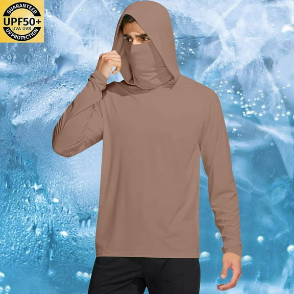 lmcalzta Sun Protection Shirts for Men with Hood Long Sleeve Lightweight Tees with Masks Fishing Hoodie(S-3XL)
