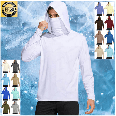 lmcalzta Sun Protection Shirts for Men with Hood Long Sleeve Lightweight Tees with Masks Fishing Hoodie