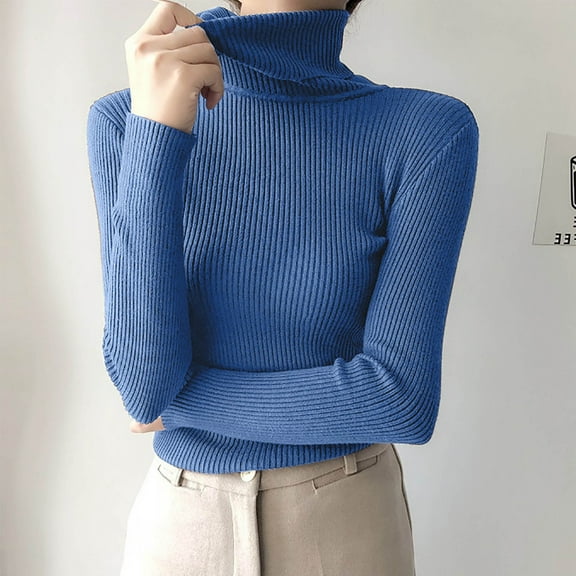 lmcalzta Sweater for Women Long Sleeve Turtleneck Solid Color Pullover Blouses Fall Winter Causal Thermal Tops