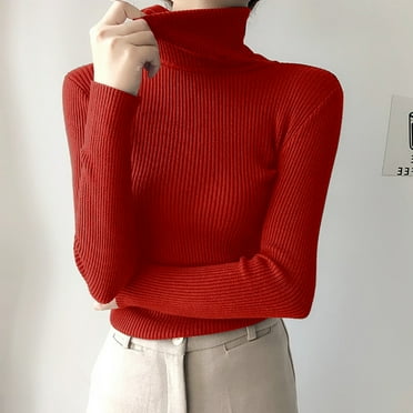 lmcalzta Sweater for Women Long Sleeve Turtleneck Solid Color Pullover Blouses Fall Winter Causal Thermal Tops