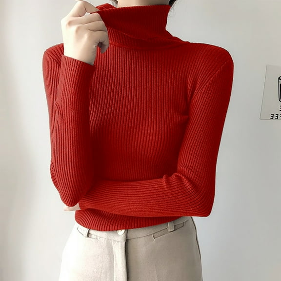 lmcalzta Sweater for Women Long Sleeve Turtleneck Solid Color Pullover Blouses Fall Winter Causal Thermal Tops