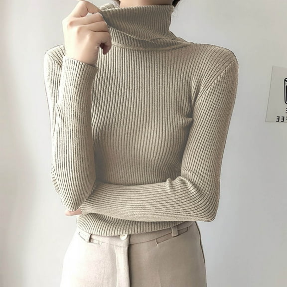 lmcalzta Sweater for Women Long Sleeve Turtleneck Solid Color Pullover Blouses Fall Winter Causal Thermal Tops
