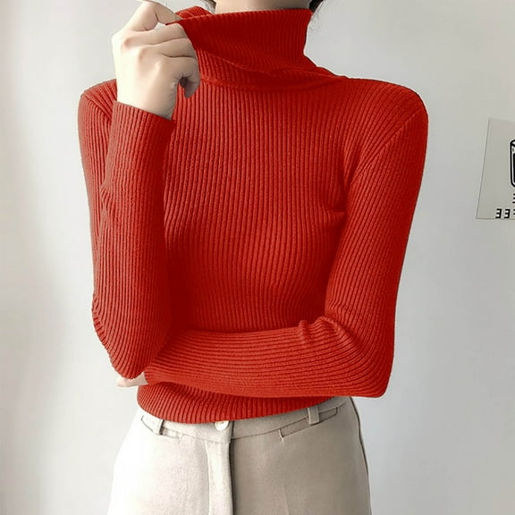 lmcalzta Sweater for Women Long Sleeve Turtleneck Solid Color Pullover Blouses Fall Winter Causal Thermal Tops