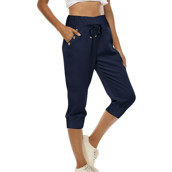 lmcalzta Sweatpants Women High Waisted Drawstring Capris Jogger Pants with Pockets Slacks Sports Trousers