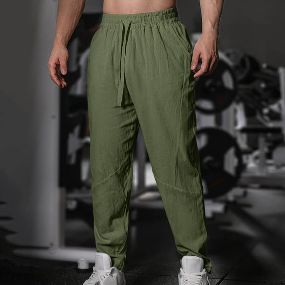 lmcalzta Sweatpants for Men Drawstring Lightweight Cotton Line Pants with Pocket for Casual Athletic