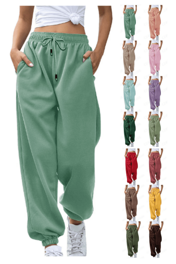 Sweatpants for Women Trendy Drawstring High Waisted Loose Joggers with Pockets Fall Winter Comfy Fleece Workout Gym Running Trousers