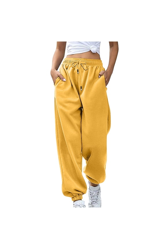 Sweatpants for Women Trendy Drawstring High Waisted Loose Joggers with Pockets Fall Winter Comfy Fleece Workout Gym Running Trousers