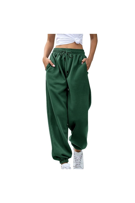 Sweatpants for Women Trendy Drawstring High Waisted Loose Joggers with Pockets Fall Winter Comfy Fleece Workout Gym Running Trousers