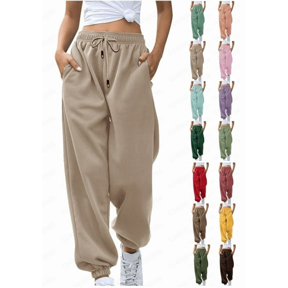 lmcalzta Sweatpants for Women Trendy Drawstring High Waisted Loose Joggers with Pockets Fall Winter Comfy Fleece Workout Gym Running Trousers