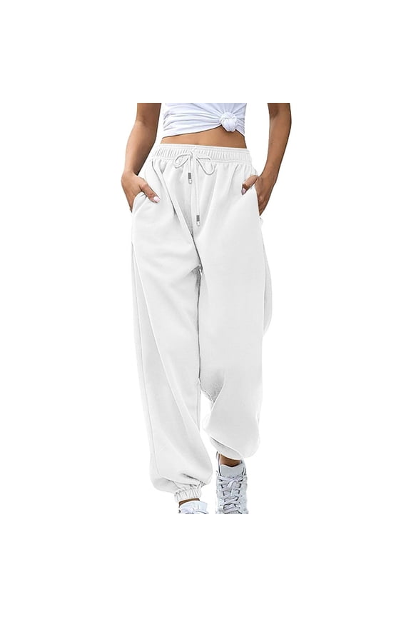 Sweatpants for Women Trendy Drawstring High Waisted Loose Joggers with Pockets Fall Winter Comfy Fleece Workout Gym Running Trousers