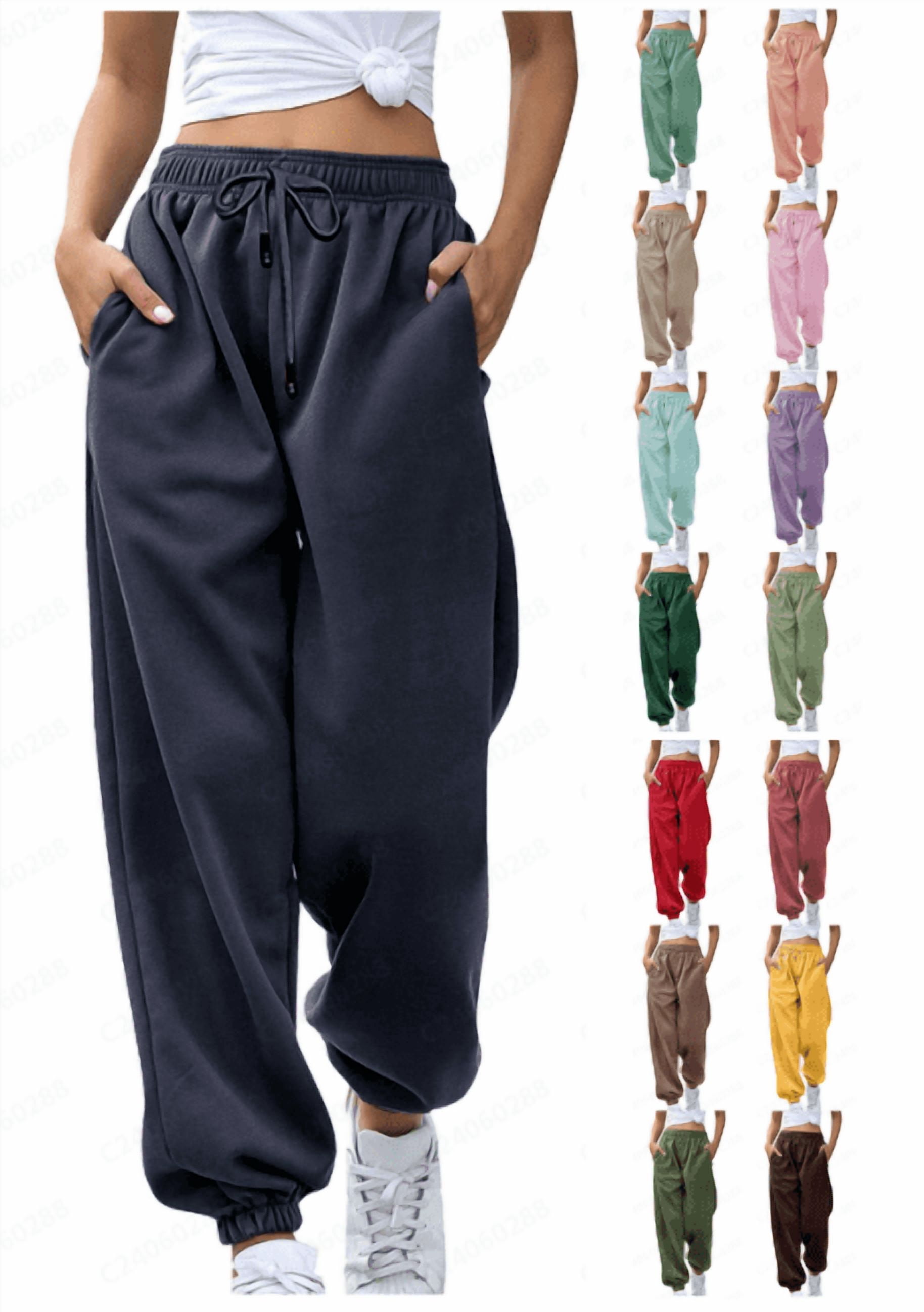 Sweatpants for Women Trendy Drawstring High Waisted Loose Joggers with Pockets Fall Winter Comfy Fleece Workout Gym Running Trousers