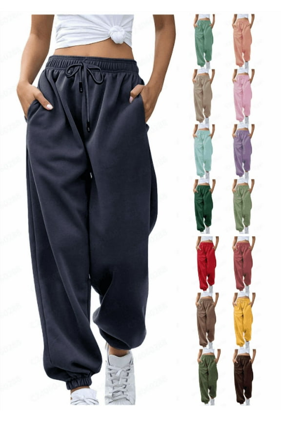 Sweatpants for Women Trendy Drawstring High Waisted Loose Joggers with Pockets Fall Winter Comfy Fleece Workout Gym Running Trousers