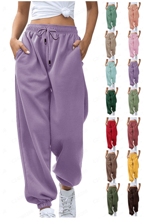Sweatpants for Women Trendy Drawstring High Waisted Loose Joggers with Pockets Fall Winter Comfy Fleece Workout Gym Running Trousers