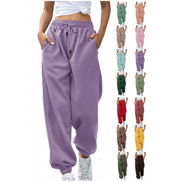 lmcalzta Sweatpants for Women Trendy Drawstring High Waisted Loose Joggers with Pockets Fall Winter Comfy Fleece Workout Gym Running Trousers
