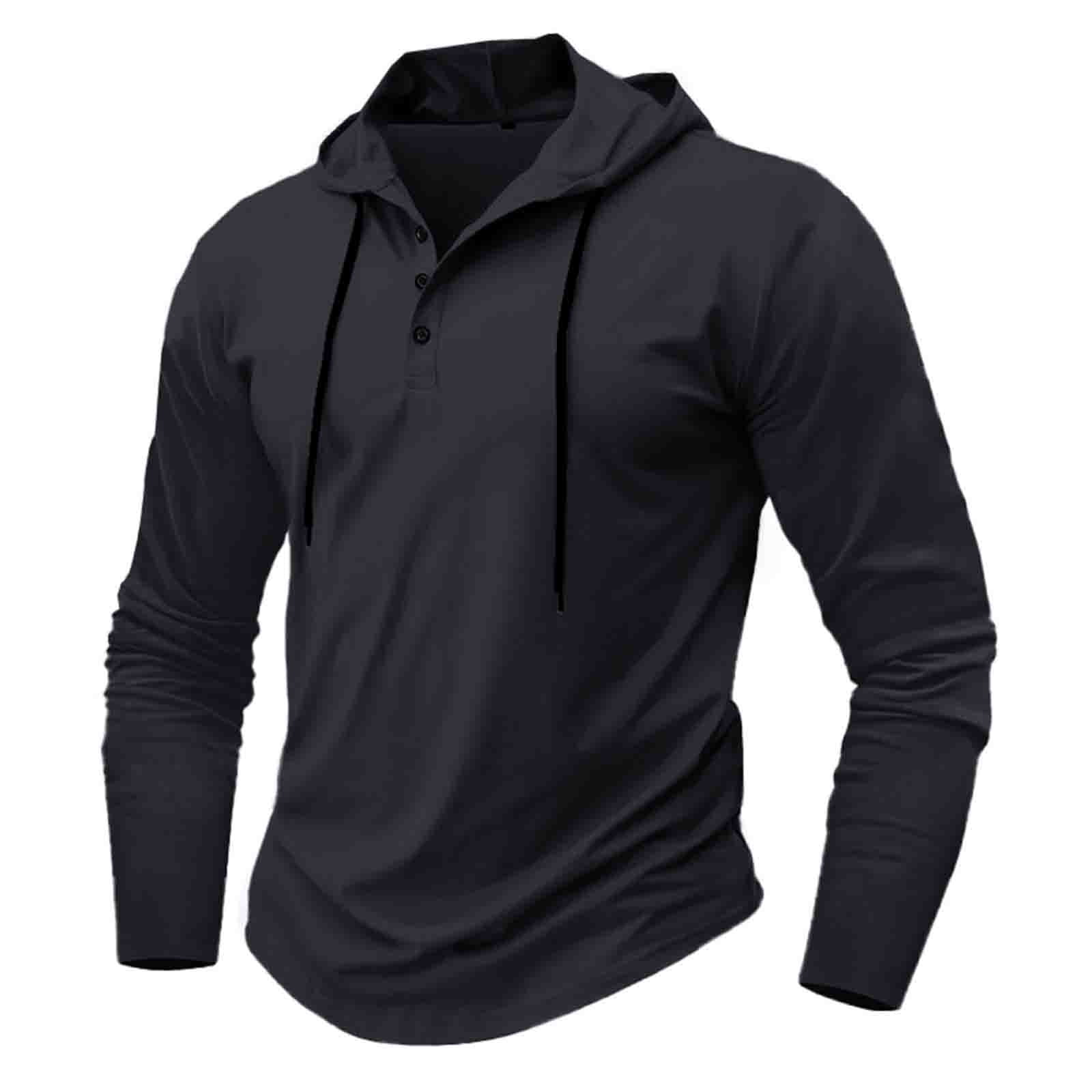 MARSVOVO Japanese Style Hooded Shirts For Men - Quarter Button, Long Sleeve, Lightweight Hoodie
