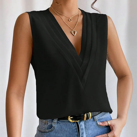 lmcalzta Tank Tops for Women Summer Sleeveless Business Casual Basic Work Shirts V Neck Loose Dressy Shirt Tops